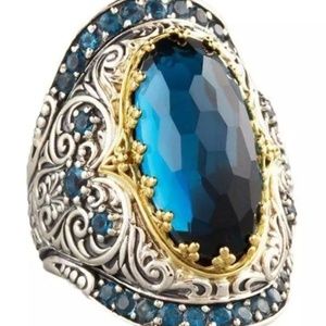 Antique Silver Color Filled Blue Zircon Big Rings